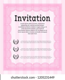 Pink Formal invitation template. With complex linear background. Customizable, Easy to edit and change colors. Good design. 