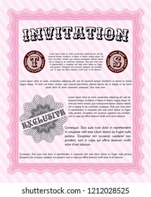 Pink Formal invitation template. Complex background. Artistry design. Detailed. 