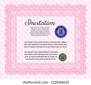 Pink Formal invitation template. With complex linear background. Good design. Detailed. 