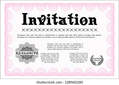 Pink Formal invitation template. With complex background. Customizable, Easy to edit and change colors. Money Pattern. 