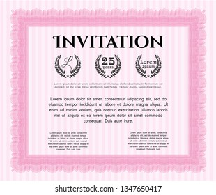 Pink Formal invitation template. Complex background. Artistry design. Customizable, Easy to edit and change colors. 