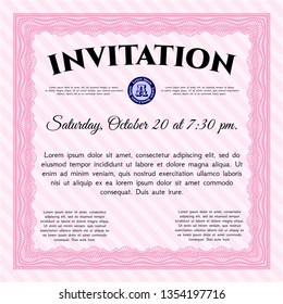 Pink Formal invitation template. With complex linear background. Customizable, Easy to edit and change colors. Money style design. 