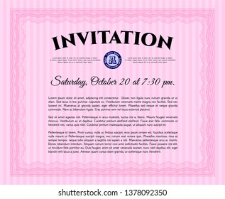 Pink Formal invitation template. Complex background. Perfect design. Vector illustration. 