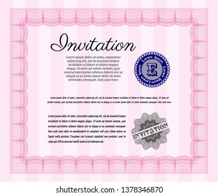 Pink Formal invitation template. With complex linear background. Excellent design. Customizable, Easy to edit and change colors. 