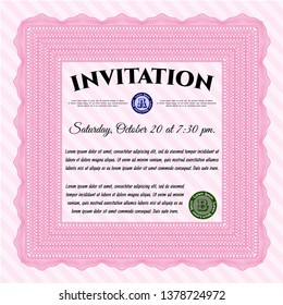 Pink Formal invitation template. With complex background. Vector illustration. Retro design. 