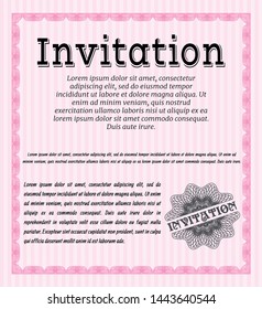 Pink Formal invitation template. With complex background. Vector illustration. Elegant design. 