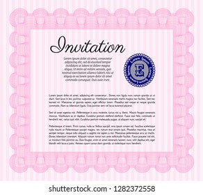 Pink Formal invitation template. Cordial design. Customizable, Easy to edit and change colors. Complex background. 