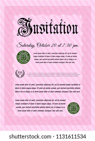 Pink Formal invitation template. Customizable, Easy to edit and change colors. Printer friendly. Sophisticated design. 