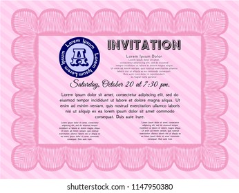 Pink Formal invitation template. Customizable, Easy to edit and change colors. Printer friendly. Cordial design. 