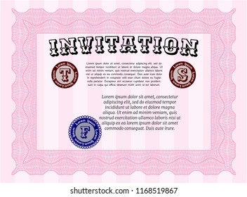 Pink Formal invitation template. Customizable, Easy to edit and change colors. With linear background. Money Pattern design. 