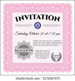 Pink Formal invitation template. Customizable, Easy to edit and change colors. Printer friendly. Excellent design. 