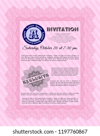 Pink Formal invitation template. Customizable, Easy to edit and change colors. With complex background. Perfect design. 