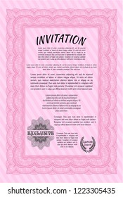 Pink Formal invitation template. Customizable, Easy to edit and change colors. With guilloche pattern. Superior design. 