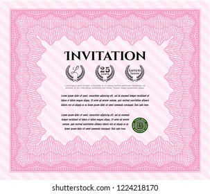 Pink Formal invitation template. Customizable, Easy to edit and change colors. With guilloche pattern and background. Elegant design. 