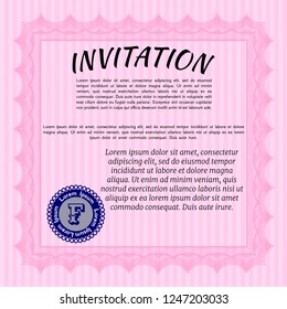 Pink Formal invitation template. Customizable, Easy to edit and change colors. With guilloche pattern and background. Excellent design. 