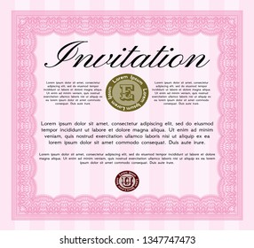 Pink Formal invitation template. Customizable, Easy to edit and change colors. With complex linear background. Nice design. 