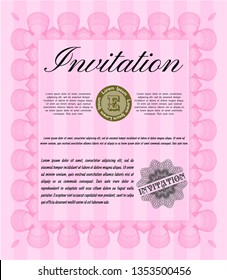 Pink Formal invitation template. Customizable, Easy to edit and change colors. With background. Nice design. 