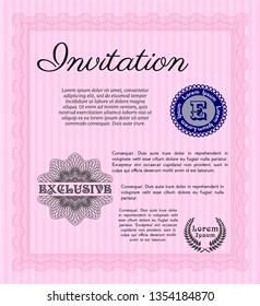 Pink Formal invitation template. Customizable, Easy to edit and change colors. Complex background. Excellent design. 