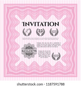 Pink Formal invitation template. Detailed. With complex linear background. Money Pattern. 