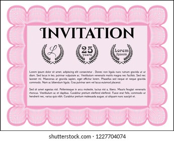 Pink Formal invitation template. Detailed. With background. Modern design. 