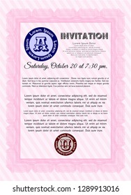 Pink Formal invitation template. Detailed. With great quality guilloche pattern. Modern design. 