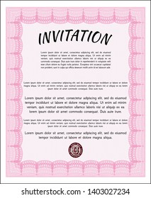 Pink Formal invitation template. Detailed. Printer friendly. Money Pattern. 