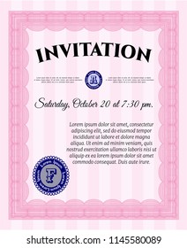 Pink Formal invitation template. Easy to print. Detailed. Beauty design. 
