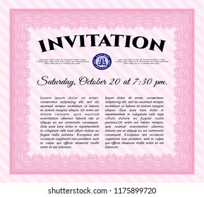 Pink Formal invitation template. Easy to print. Modern design. Vector illustration. 