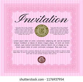 Pink Formal invitation template. Easy to print. Elegant design. Customizable, Easy to edit and change colors. 
