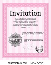 Pink Formal invitation template. Easy to print. Cordial design. Detailed. 
