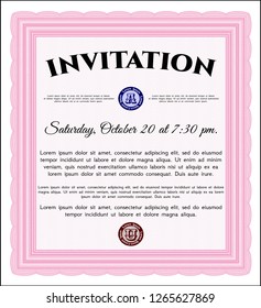 Pink Formal invitation template. Easy to print. Superior design. Detailed. 