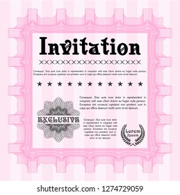 Pink Formal invitation template. Easy to print. Elegant design. Vector illustration. 