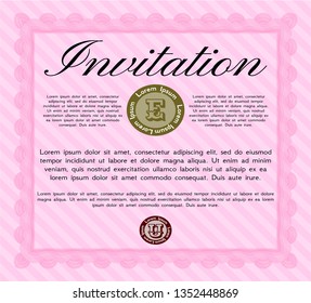 Pink Formal invitation template. Easy to print. Modern design. Detailed. 