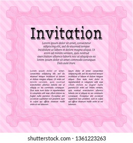 Pink Formal invitation template. Easy to print. Detailed. Artistry design. 