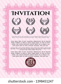 Pink Formal invitation template. Easy to print. Cordial design. Customizable, Easy to edit and change colors. 