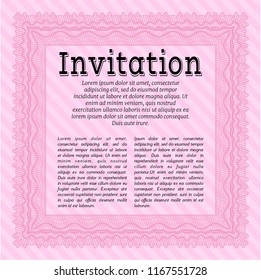 Pink Formal invitation template. Elegant design. With guilloche pattern and background. Customizable, Easy to edit and change colors. 