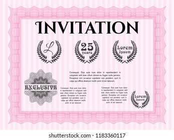 Pink Formal invitation template. Elegant design. Detailed. Easy to print. 