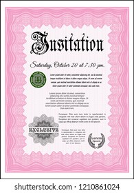 Pink Formal invitation template. Elegant design. Detailed. Complex background. 