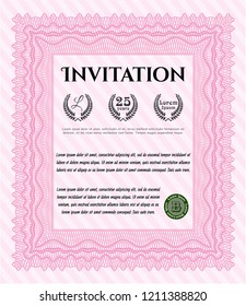 Pink Formal invitation template. Elegant design. With complex background. Vector illustration. 