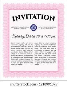 Pink Formal invitation template. Elegant design. With background. Vector illustration. 