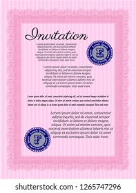 Pink Formal invitation template. Elegant design. Vector illustration. Easy to print. 