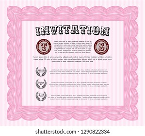 Pink Formal invitation template. Elegant design. With great quality guilloche pattern. Vector illustration. 