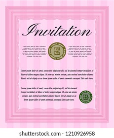 Pink Formal invitation template. Excellent design. Customizable, Easy to edit and change colors. With complex background. 