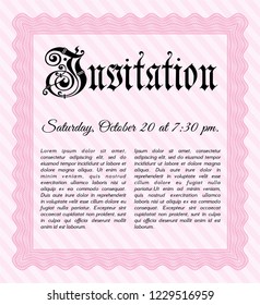 Pink Formal invitation template. Excellent design. Easy to print. Customizable, Easy to edit and change colors. 