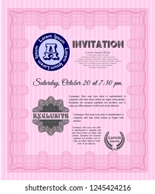 Pink Formal invitation template. Excellent design. Complex background. Detailed. 