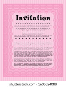 Pink Formal invitation template. Excellent design. With guilloche pattern. Detailed. 