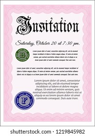 Pink Formal invitation template. Good design. Vector illustration. With complex background. 