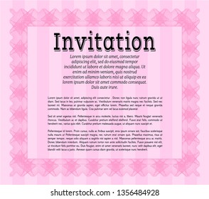 Pink Formal invitation template. Good design. Vector illustration. With guilloche pattern. 