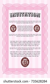 Pink Formal invitation template. Good design. Detailed. With complex background. 
