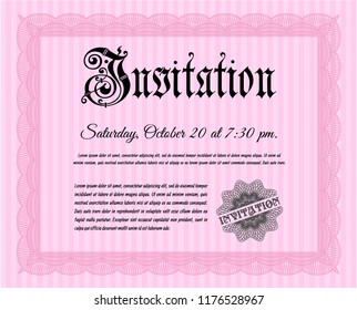 Pink Formal invitation template. With great quality guilloche pattern. Detailed. Retro design. 